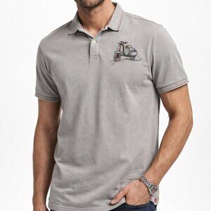 A Fish Named Fred Men's Polo Shirt Scooter Embroidery Gray Cotton Size XL Vespa